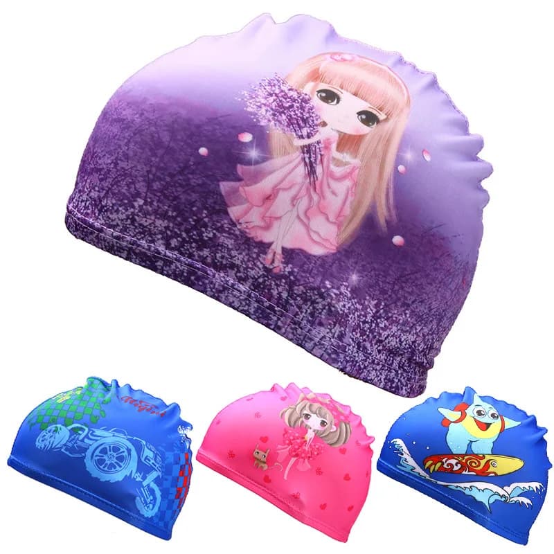 High Quality Fabric Swimming Headphone with Digital Printing for Kids Swimming Headphone for Baby Cartoon for Baby Children's Fabric Bath Hat for Kids Accessories