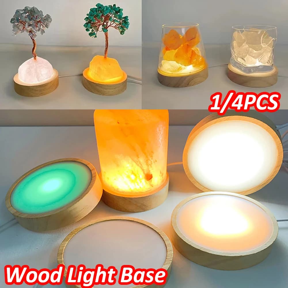 1-4 pezzi base per display a luce LED in legno di cristallo ornamento artistico base per lampada da notte in legno espositore rotante per luce a LED per la casa