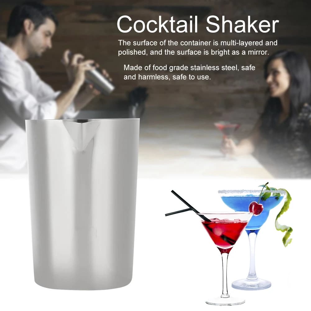Shaker per cocktail da 500 ml, vetro per miscelazione argentato, shaker per cocktail in acciaio inossidabile, miscelatore per bevande, vetro per barista, strumenti fai da te
