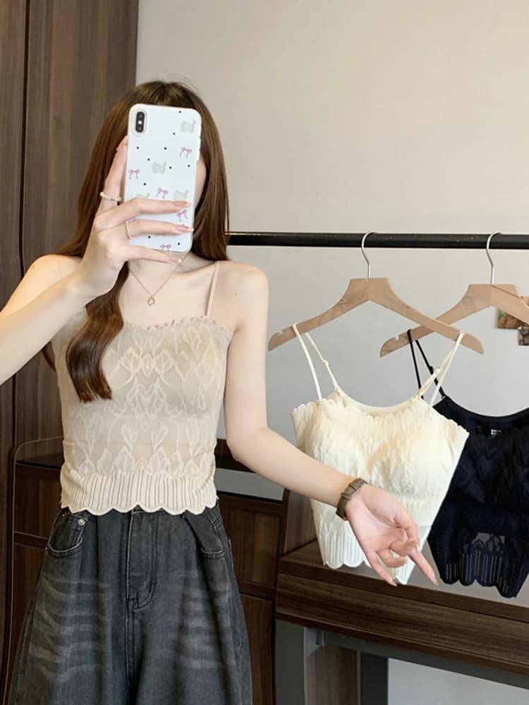 Canotta da donna in seta ghiaccio con pizzo, intimo estivo per esterni, nuova collezione 2025, bellissimo top a tubino, maglia base sottile per il commuting