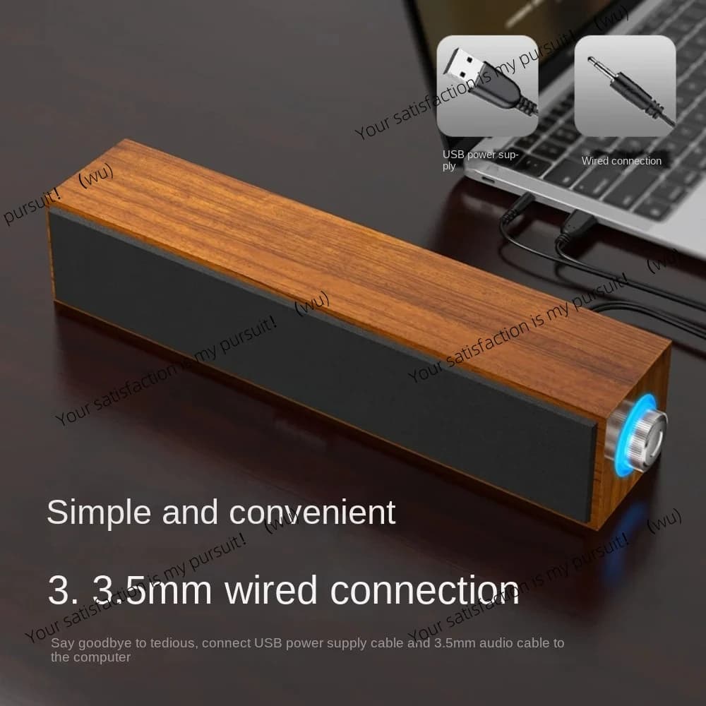New Long Strip USB Wired Bluetooth Dual Speakers Wooden Small Speaker Computer Notebook Sound Bar Desktop Heavy Bass
