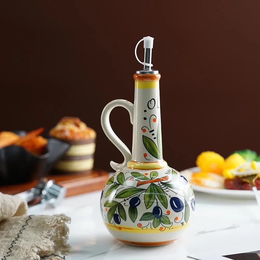 Dispenser di olio d'oliva da 500 ml Contenitore per bottiglia di aceto di olio in ceramica goffrata Contenitore per condimenti Contenitore per bottiglia di olio in ceramica Dispenser per bottiglia di olio