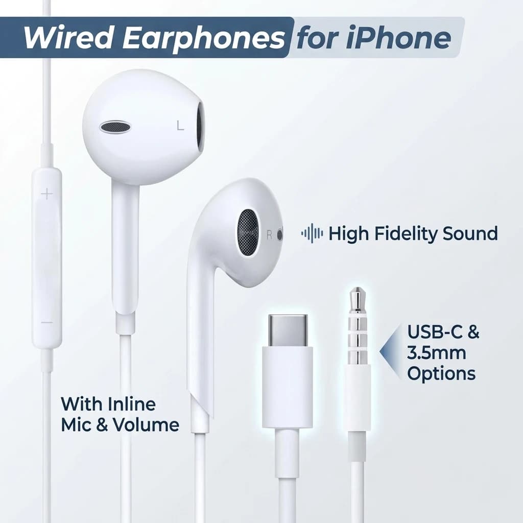 For iPhone Wired Headphones USB Type C Earphones 3.5mm Earbuds Microphone Remote Control for Samsung Galaxy Xiaomi Headphones