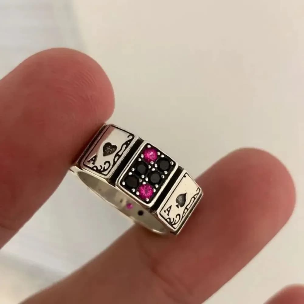 Anelli Aperti Trendy a Forma di Asso di Poker per Uomo e Donna, Gioielli Vintage