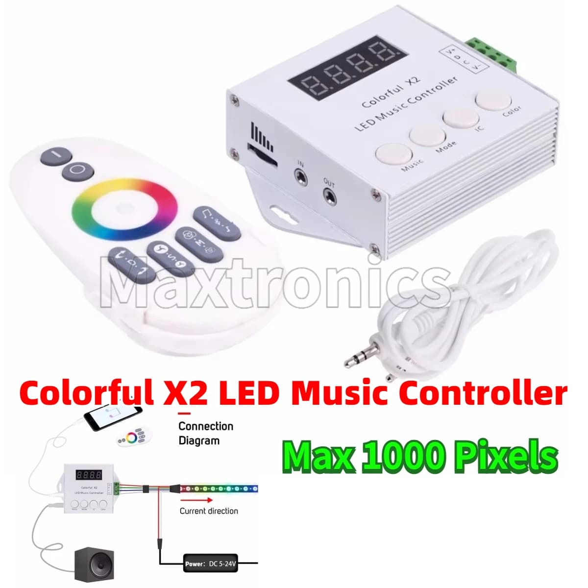 Controller musicale LED X2 colorato con telecomando touch RF Max 1000 pixel DC5V-24V per striscia LED WS2812B WS2811/WS2813/USC1903