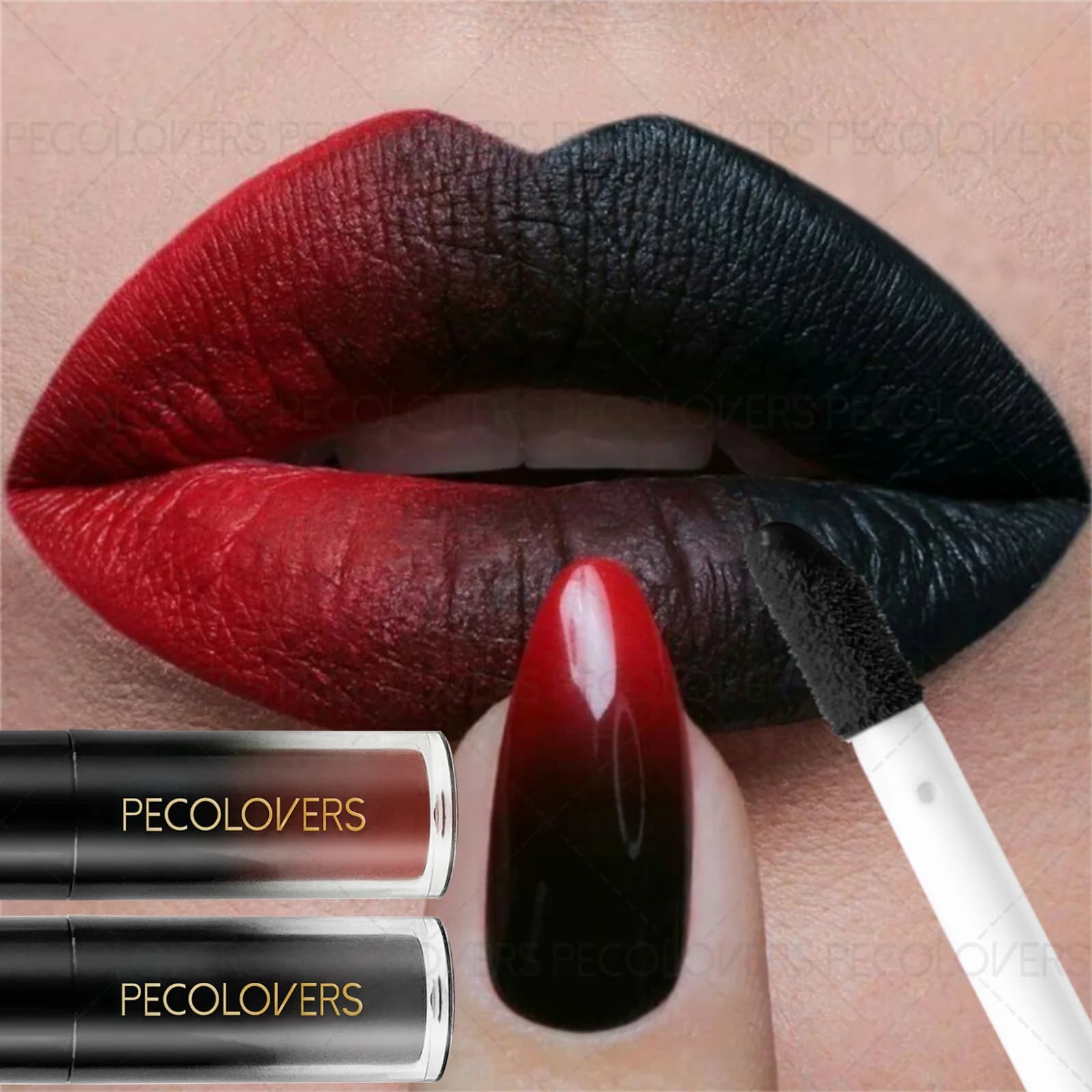Lucidalabbra in velluto opaco 1 pezzo, effetto opaco gotico elegante, viola/nero/rosso scuro, non appiccicoso, crea un look per il trucco di Halloween.