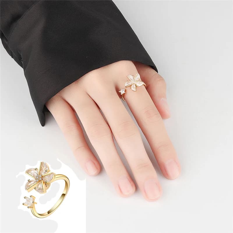 Anelli di lusso rotanti libremente di girasole per le donne Anello di cristallo da sposa antistress Ansia Fidget Spinner Femme