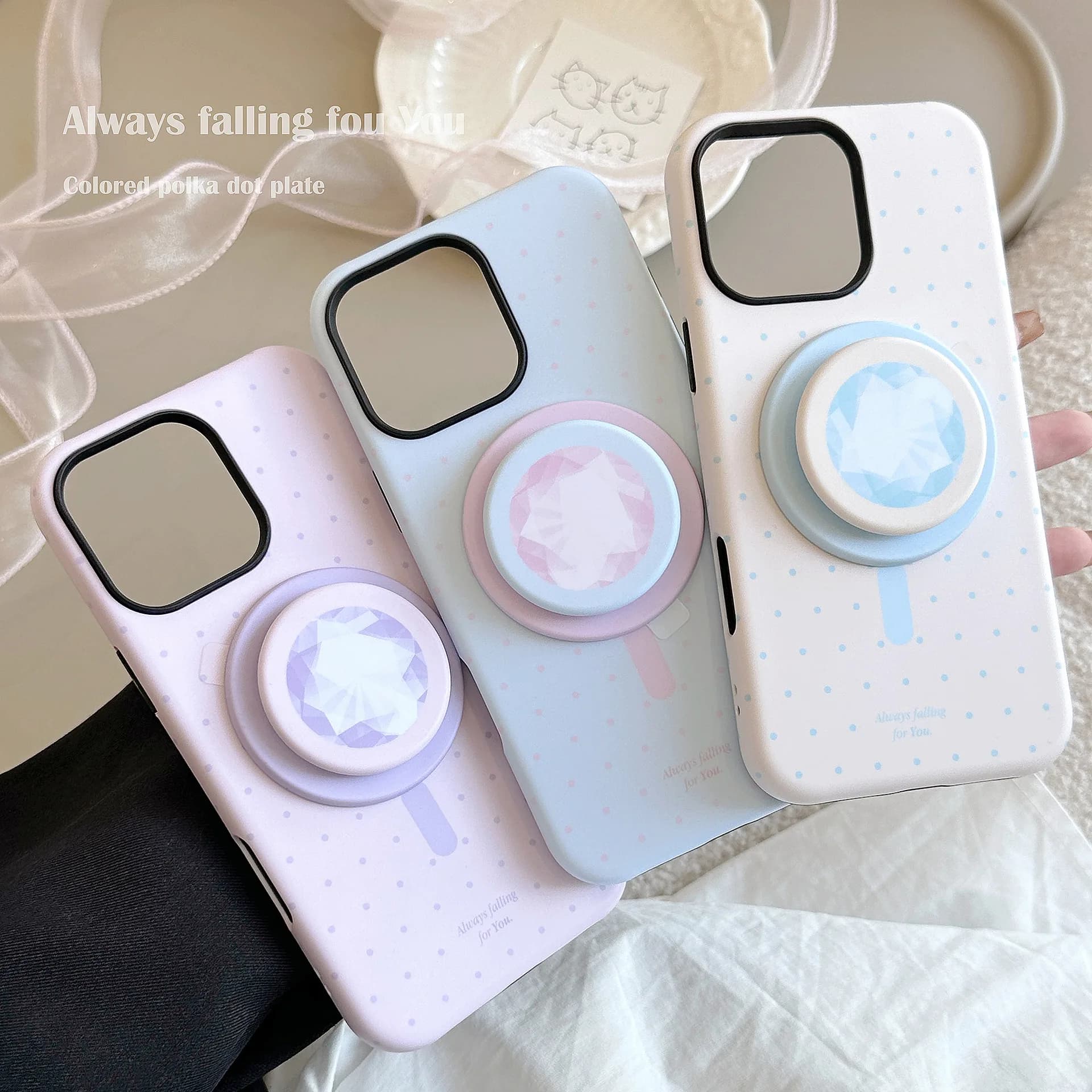 Custodia per telefono magnetica a pois coreani con staffa per iPhone 17 Air 16 15 14 Plus 13 12 Mini 11 Pro Max Cover rigida antiurto