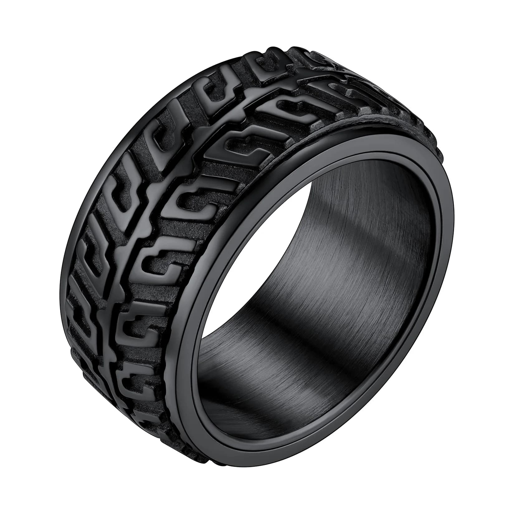 U7 Pneumatico in Acciaio Inossidabile Pneumatico 10mm Anello Spinner per Uomo Anello Fidget Girevole a Doppio Strato per Ansia Anello Sigillo Gioielli Unisex