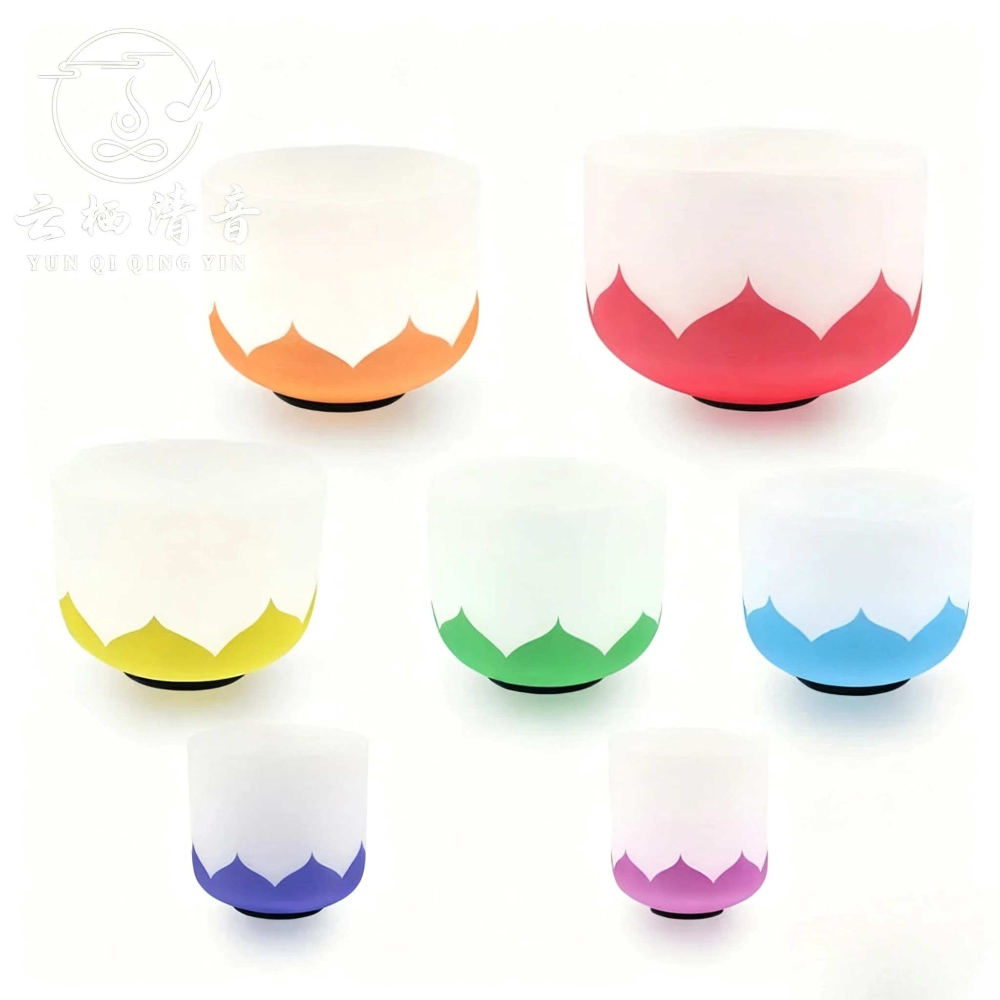 YUN QI QING YIN 7Pcs Lotus Chakra Frosted Crystal Singing Bowl Set Quartz Sound Healing Bowl Kit With Storage Bags & Mallets For Yoga Relaxation Spiritual Therapy