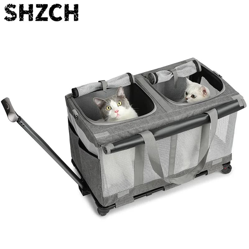 2-Compartment Pet Travel Bag Foldable Detachable Oxford Suitcase for Cats 7KG Carrier with Large Capacity