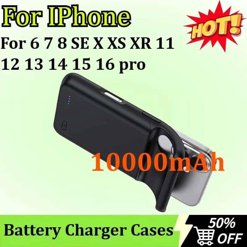 Custodia caricabatteria da 10000 mAh Powerbank per IPhone 6 7 8 SE X XS XR 11 12 13 14 15 16 Pro Custodia di ricarica esterna per telefono di backup