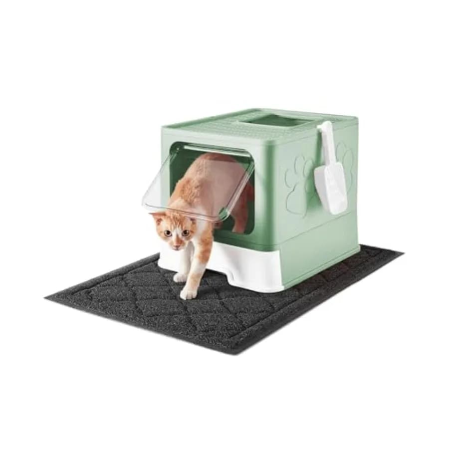 Lettiera per gatti con tappetino XL e paletta, lettiera grande coperta con coperchio, lettiera chiusa con ingresso e uscita frontale per il controllo degli odori