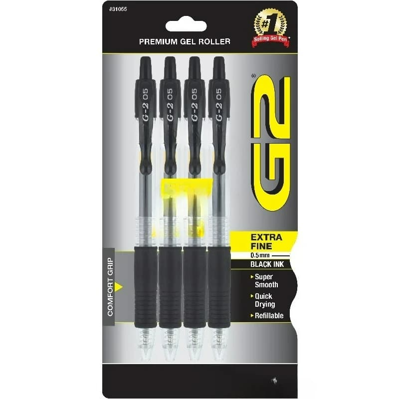 Penne a inchiostro gel retrattili premium, punta extra fine, inchiostro nero, confezione da 4