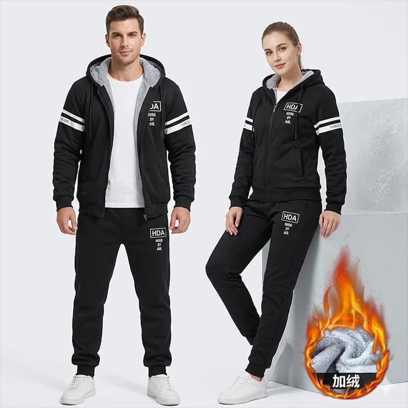 New Fleece Men Winter Set Fashion Casual Tracksuit Thick Sweatshirt+Pants Sportswear Suit Men Winter Warm Hooded Outerwear Suit