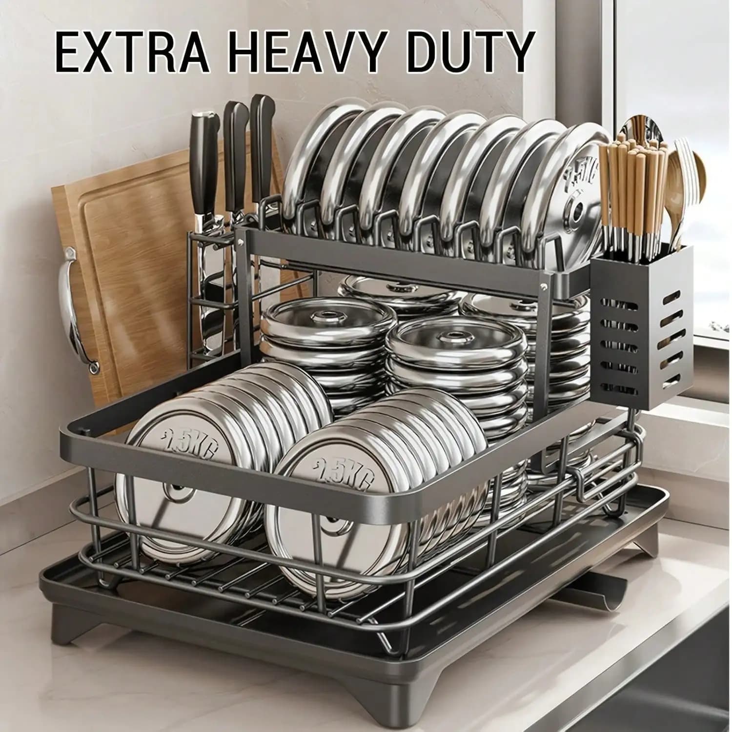 Large Dish Drainer With Pot Rack, Cup Rack, And Dish Rack For Iron Kitchen Counters And Sink Dish Racks - Large-Capacity Storage Rack With Draining Board, Dish Rack, And Cup Hooks