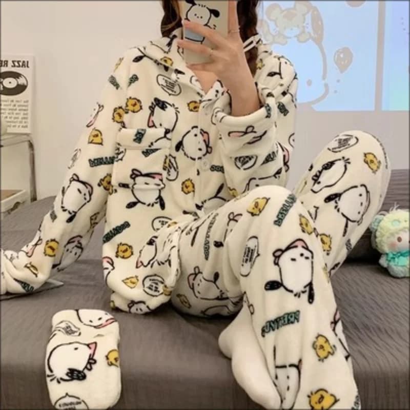 Sanrios Pochacco Pigiama Casual Comfortable Winter Dress College Hot Sale Autumn Long sleeve Homewear Breathable Cute New
