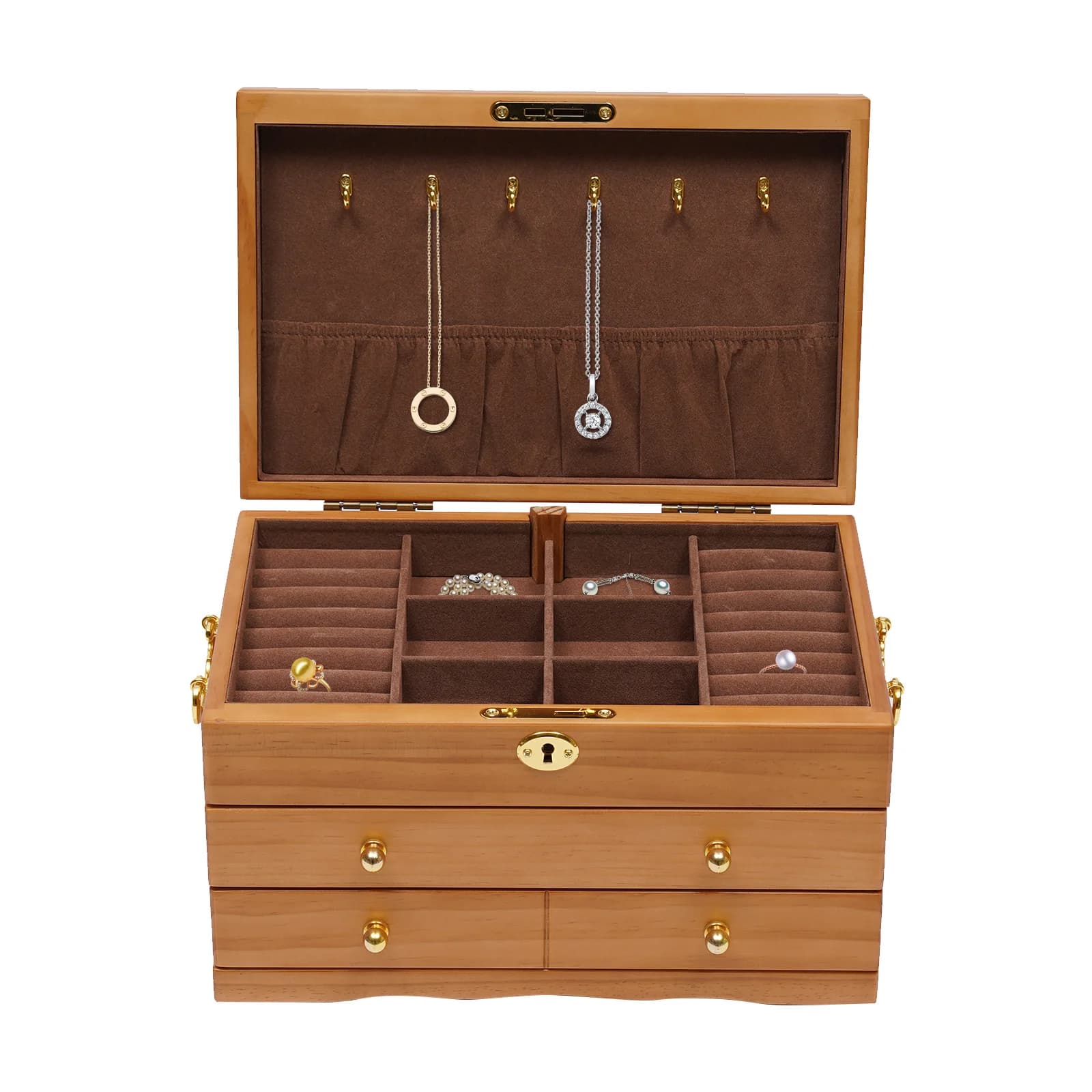 Portagioie in Legno a 3 Livelli, Organizzatore Vintage con Ganci per Anelli, Collane, Orologi e Accessori da Cucito