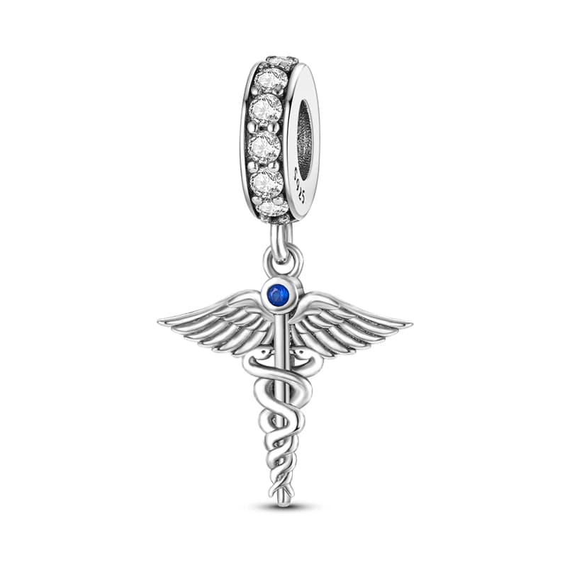 Charm Originale in Argento Sterling 925 a Forma di Kit di Pronto Soccorso e Spada d'Angelo con Zirconi CZ, Adatto per Bracciali Fai-da-Te, Regalo di Gioielleria per Donne