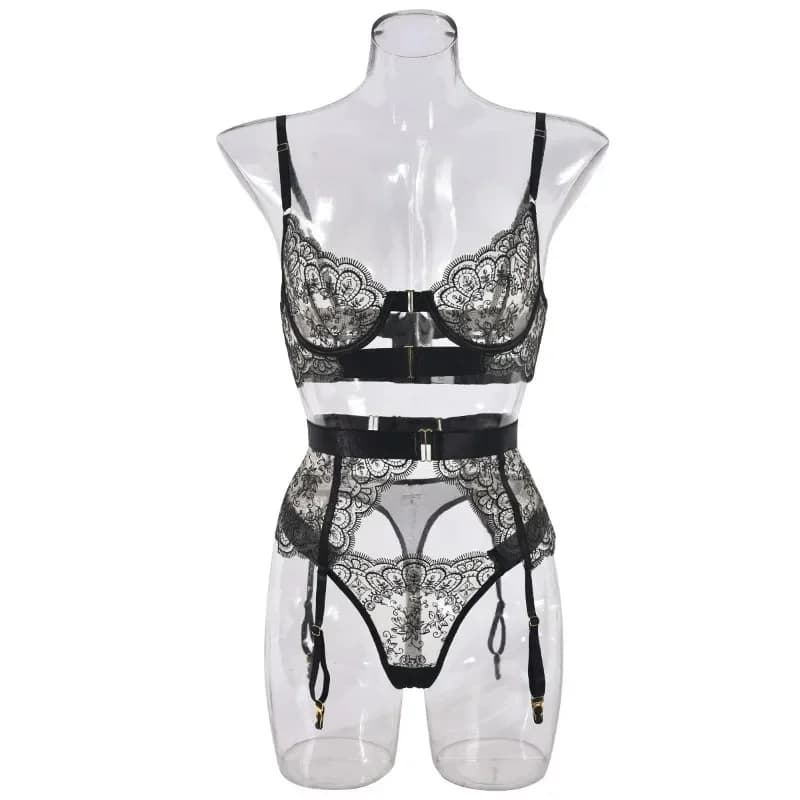 Ladies 2-piece Sexy Lingerie Set G-string Transparent Underwear Lolita Romantic Lingeries Set Sexy Bra Panties Sets Lingerie