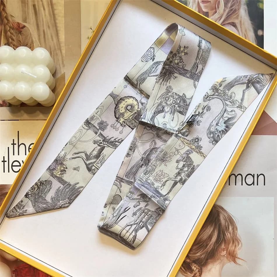 Luxury scarf with French fashionable horse print, gift for four seasons woman, hair band, tie, bag handle, bulk wrap