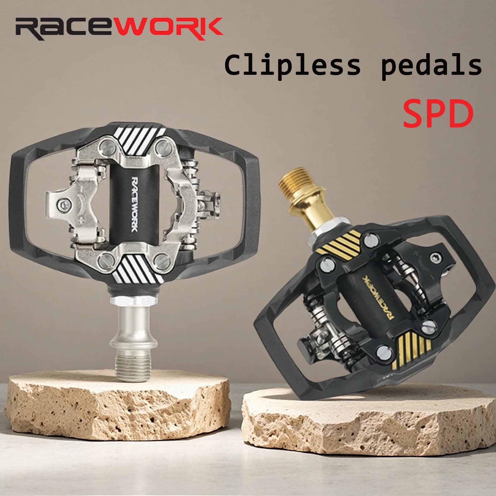 RACEWORK mtb Pedali a sgancio rapido Pedale per mountain bike in nylon Pedali per bicicletta Spd autobloccanti con tacchette per scarpe da ciclismo Shimano SPD