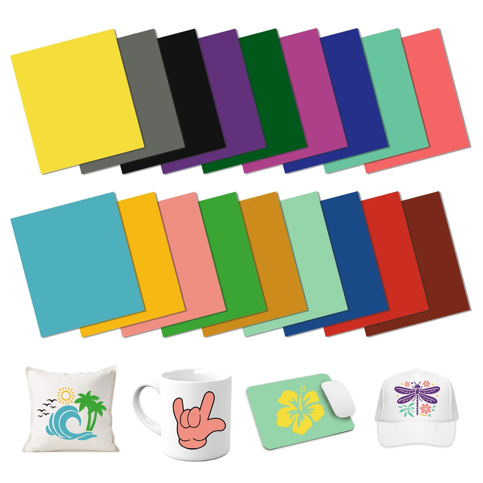 Fogli di trasferimento di inchiostro per sublimazione in tinta unita 18 fogli 12'' x 10'' Fogli di trasferimento di carta per sublimazione rosa/giallo/verde per tazze