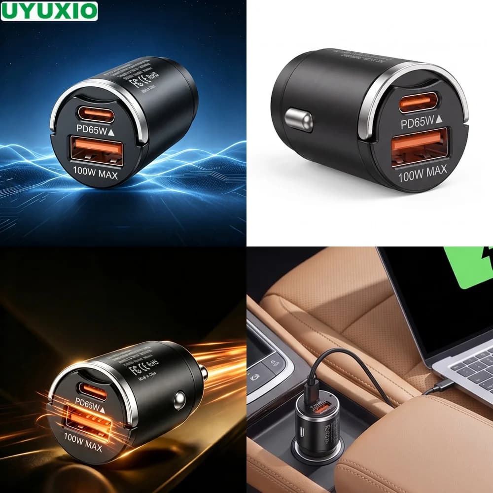 165W Mini Dual Port Car Charger Zinc Alloy Flush Fit Design with 65W USB C and 100W USB A Outputs for Phones Tablets and Laptops
