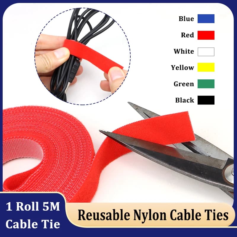 5M/Roll Hook Loop Cable Ties Reusable Self Adhesive Nylon Fastener Clip Wire Holder Management DIY Accessories Strap Organizer