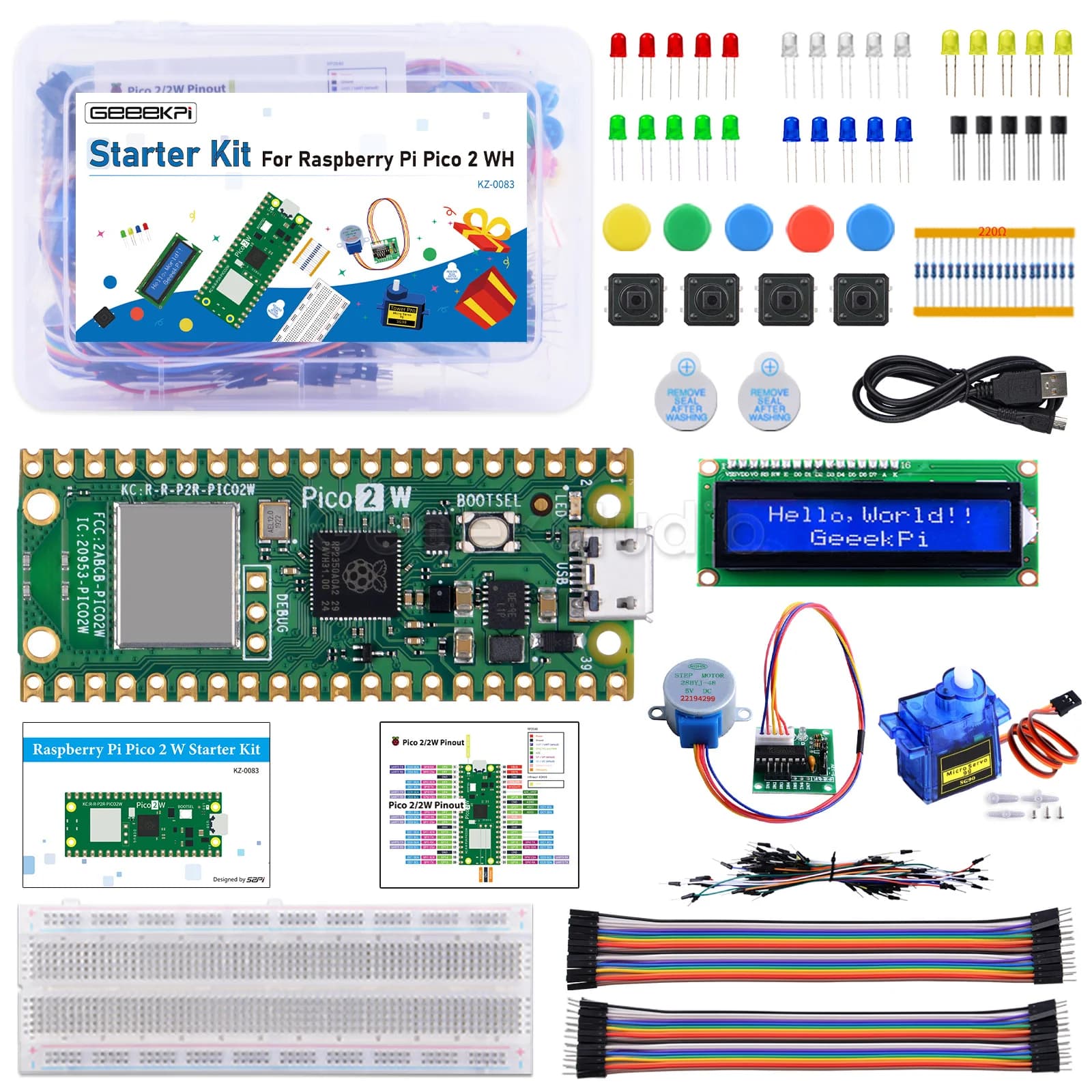 Raspberry Pi Pico 2 WH Starter Kit Breadboard Programming Experiment
