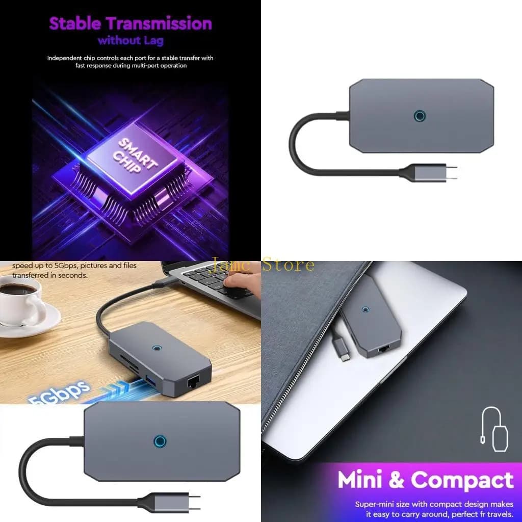 LX0B Adattatore multiporta USB C Hub 7 in 1 4K60hz PD100W Tj34 1000M USB Ricarica rapida