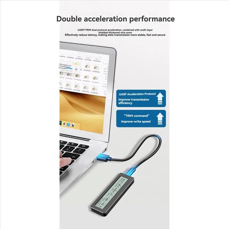 【B74A】Scatola per disco esterno USB 3.2 Gen2 digitale intelligente da 10 Gbps Custodia SSD M2 Custodia SSD M. 2 Nvme NGFF con schermo di visualizzazione
