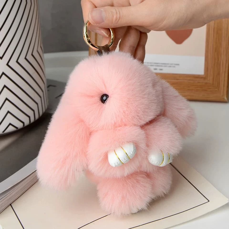 Women's Rabbit Fur Keychain 15 cm, Car Pendant, Jewelry Decoration, Fashionable Accessories for Bags and Gifts