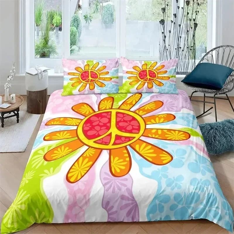 3D Printed Peace Symbol Comfortable Duvet Quilt Cover Pillowcase Bedding Set Children Bedroom Decoration Home Textile