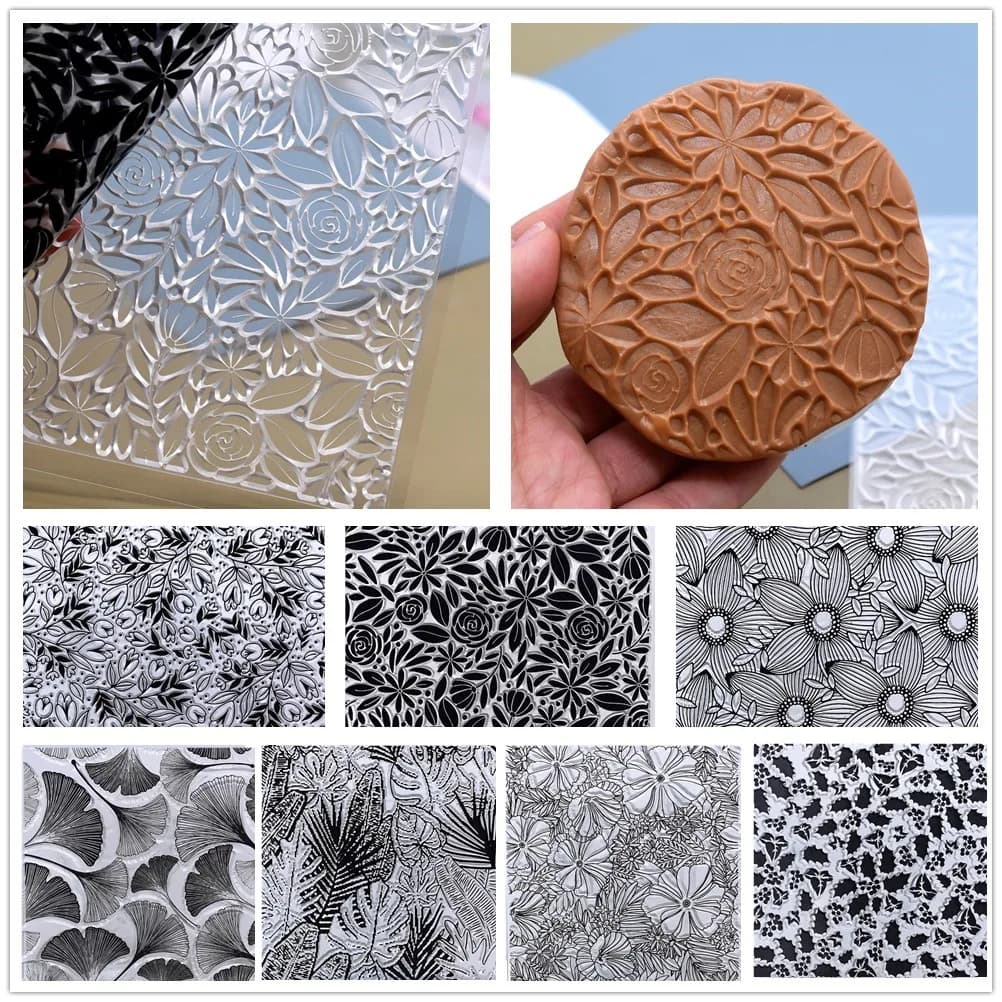 SNASAN Foglia Piante da fiore Argilla polimerica Texture Fogli di timbri Modello Fai da te Goffratura Arte Argilla Strumenti di ceramica Design individuale