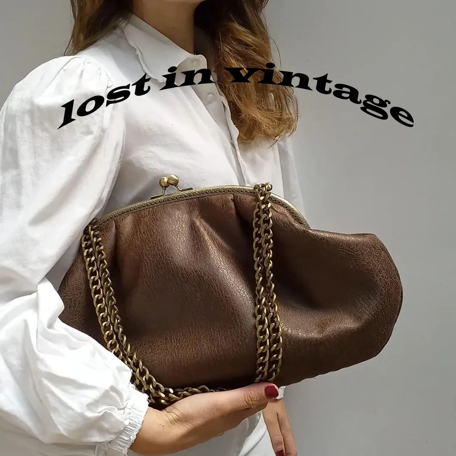 Lost in Borsa in pelle su misura in pelle vintage invecchiata Linguette antiche con manici Borsa con chiusura a bacio con struttura in metallo 38x25x9 cm Canta