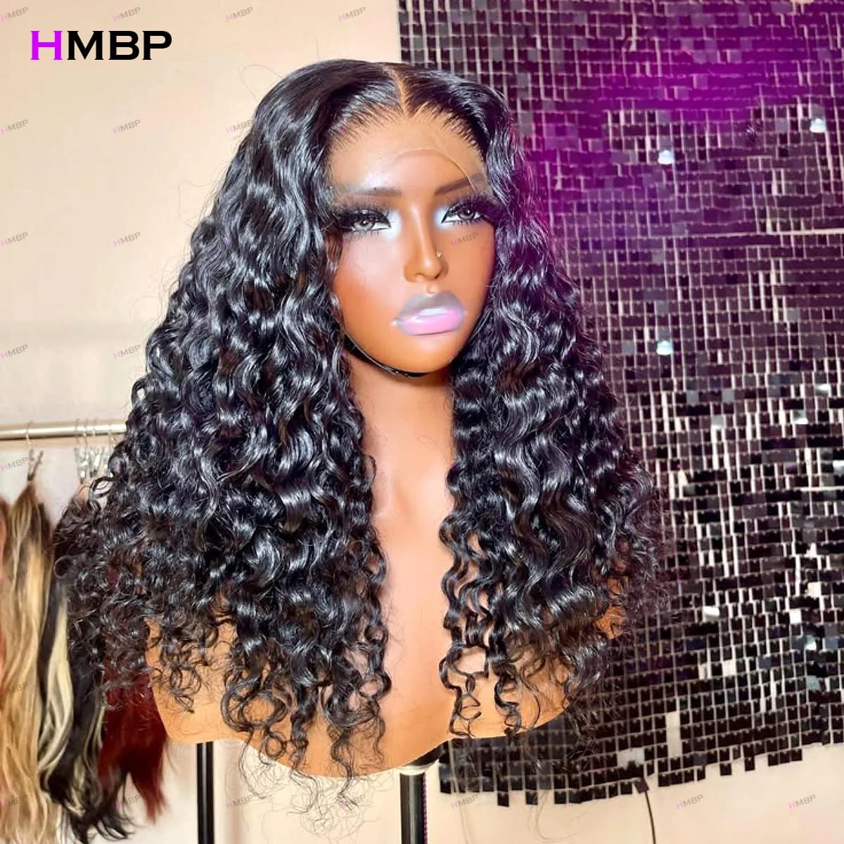 Glueless 1B Natural Black Water Wave Curly Human Hair Wigs 5x5/9x6 Lace Front Wigs Glueless For Women Daily Use or Party Cosplay