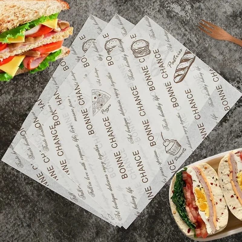 100 pezzi di carta cerata da stampa resistente all'olio carta Sandwich usa e getta carta da imballaggio per alimenti teglia da forno vassoio per pasti carta assorbente