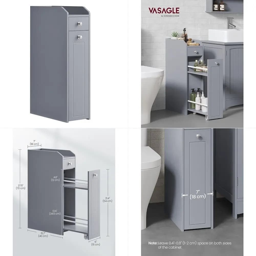 Slim Storage Cabinet, Narrow Storage Organizer with Slide Out Drawers, Freestanding Toilet Paper Holder, Small Space Skinny Cab