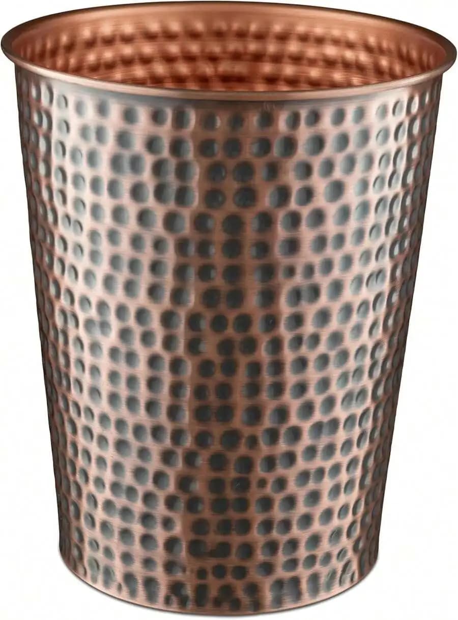 Hand Hammered Copper Finish Metal Wastebasket For Home Office Bathroom Bedroom