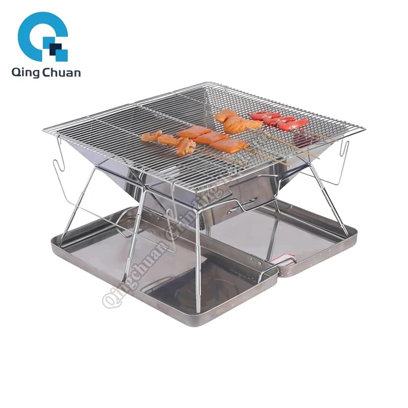 Griglia da Campeggio Pieghevole in Acciaio Inox, Fornello a Carbone per Cucina all'Aperto, Escursionismo, Campeggio e Picnic