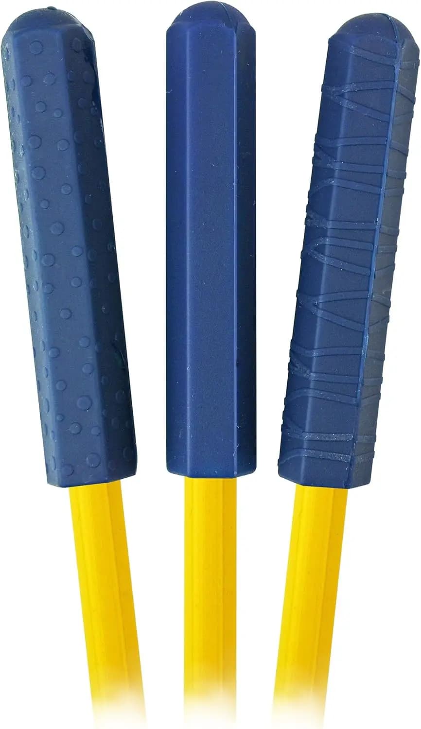 Chewable Pencil Toppers Set of 3 - Navy Blue, Latex-Free, Textured Oral Motor Fidgets for Kids & Adults