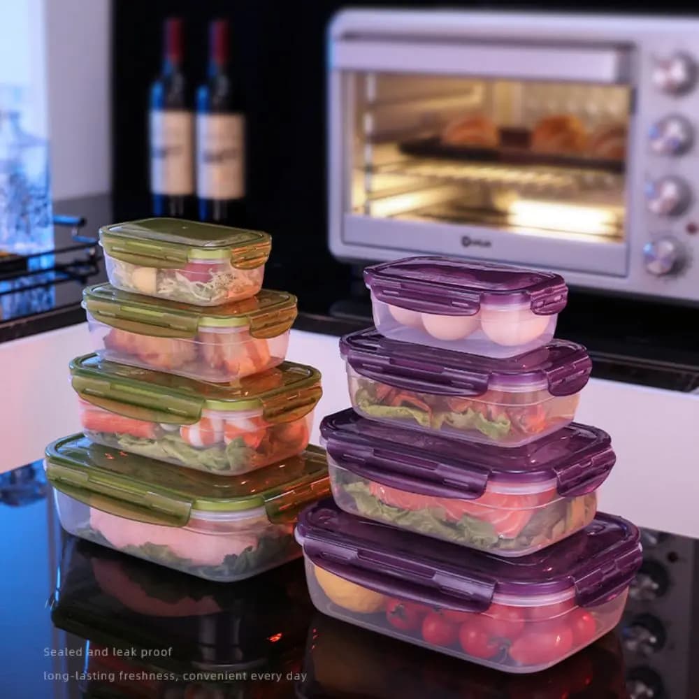 Scatola portaoggetti per frigorifero in plastica portatile da 1 pezzo Contenitori per alimenti impilabili rettangolari sigillati con coperchio Scatola per la conservazione della freschezza