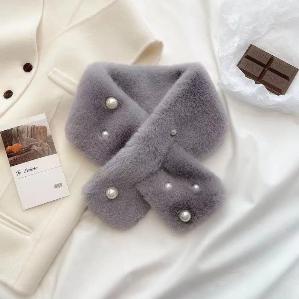 New Elegant Scarf Pearl Solid Color Neckerchief Cold Proof Windproof Cross Scarves Winter