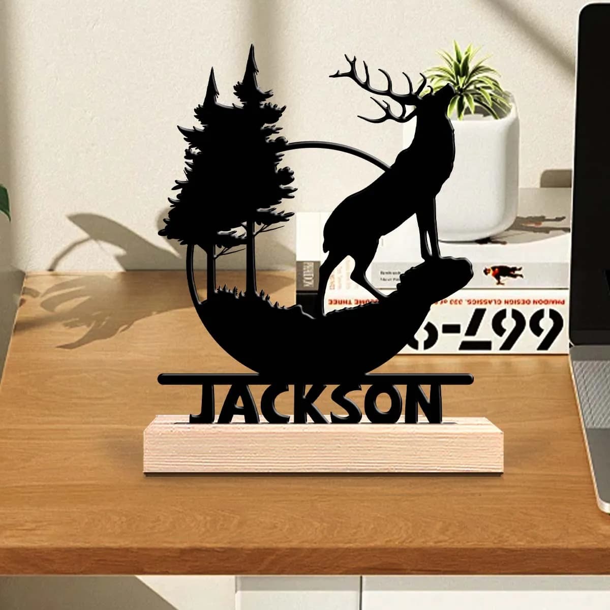 1pc Desktop Metal Ornaments Custom Name Equipped with A Wooden Base Office Decoration,Christmas and Housewarming Gifts