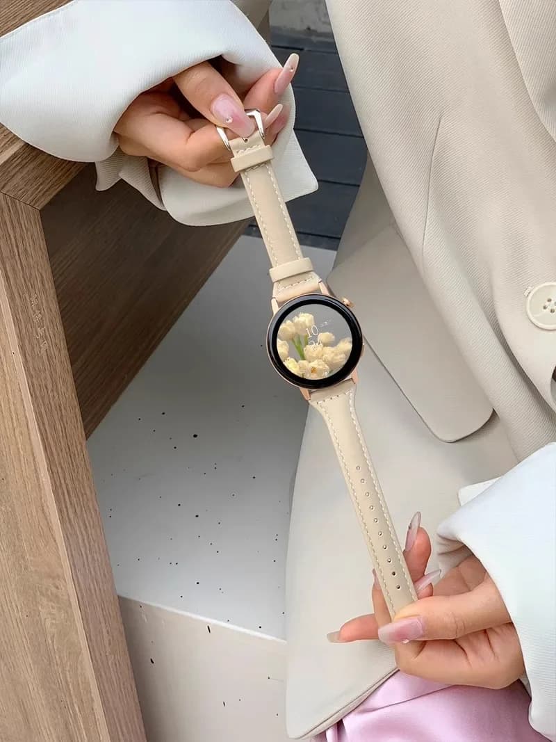 For Samsung Galaxy watch 7/FE/6/5 pro/4 Classic/active 2 20mm 22mm sports strap slim leather strap Huawei watch GT 5 4-3 band
