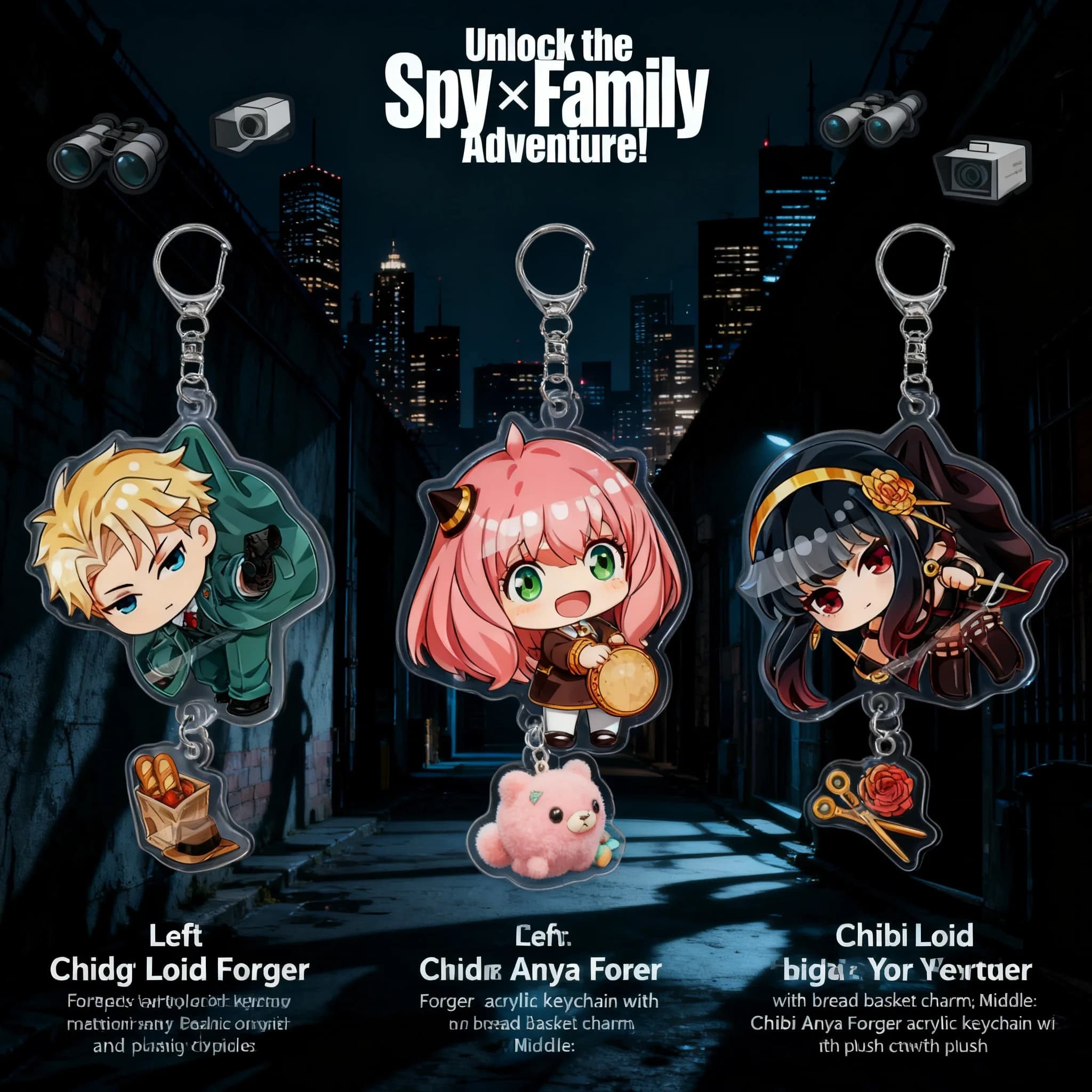 Portachiavi con supporto da scrivania in acrilico SPY×FAMILY, Merchandising ufficiale anime, Articoli con licenza ufficiale, Figurine Spy x Family Loid Forger Anya