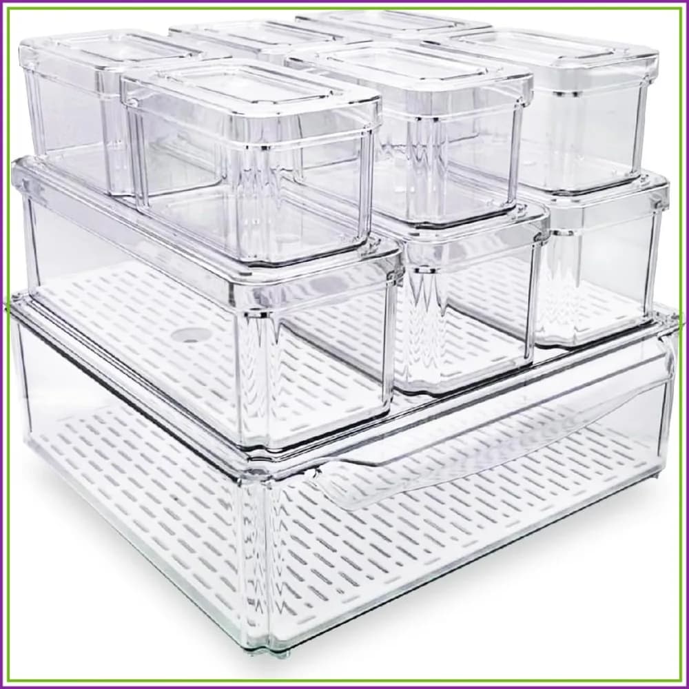 10-Pack Clear Fridge Organizer Bins with Lids & Drainage Holes, Stackable BPA-Free Plastic Storage Containers for Food, Fruits, Vegetables, Meats
