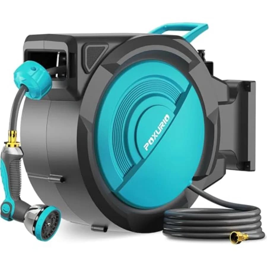 Avvolgitubo da Giardino Retrattile da Parete da 5/8 Pollici x 75 Piedi con Avvolgitore Automatico e Ugello a 10 Getti Migliorato, Blocco per Qualsiasi Lunghezza