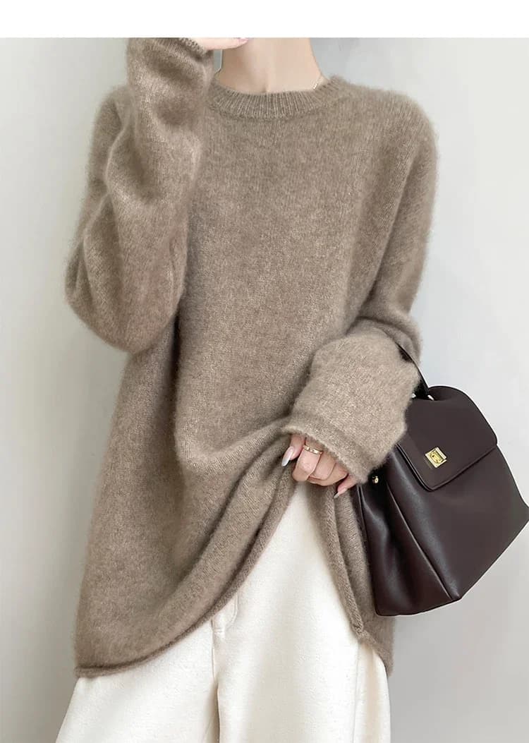 Women's plus Size Cashmere Sweater round Neck Thickened 100% Soft Waxy Knit Loose Lazy Fit Autumn Winter Bottoming Coat